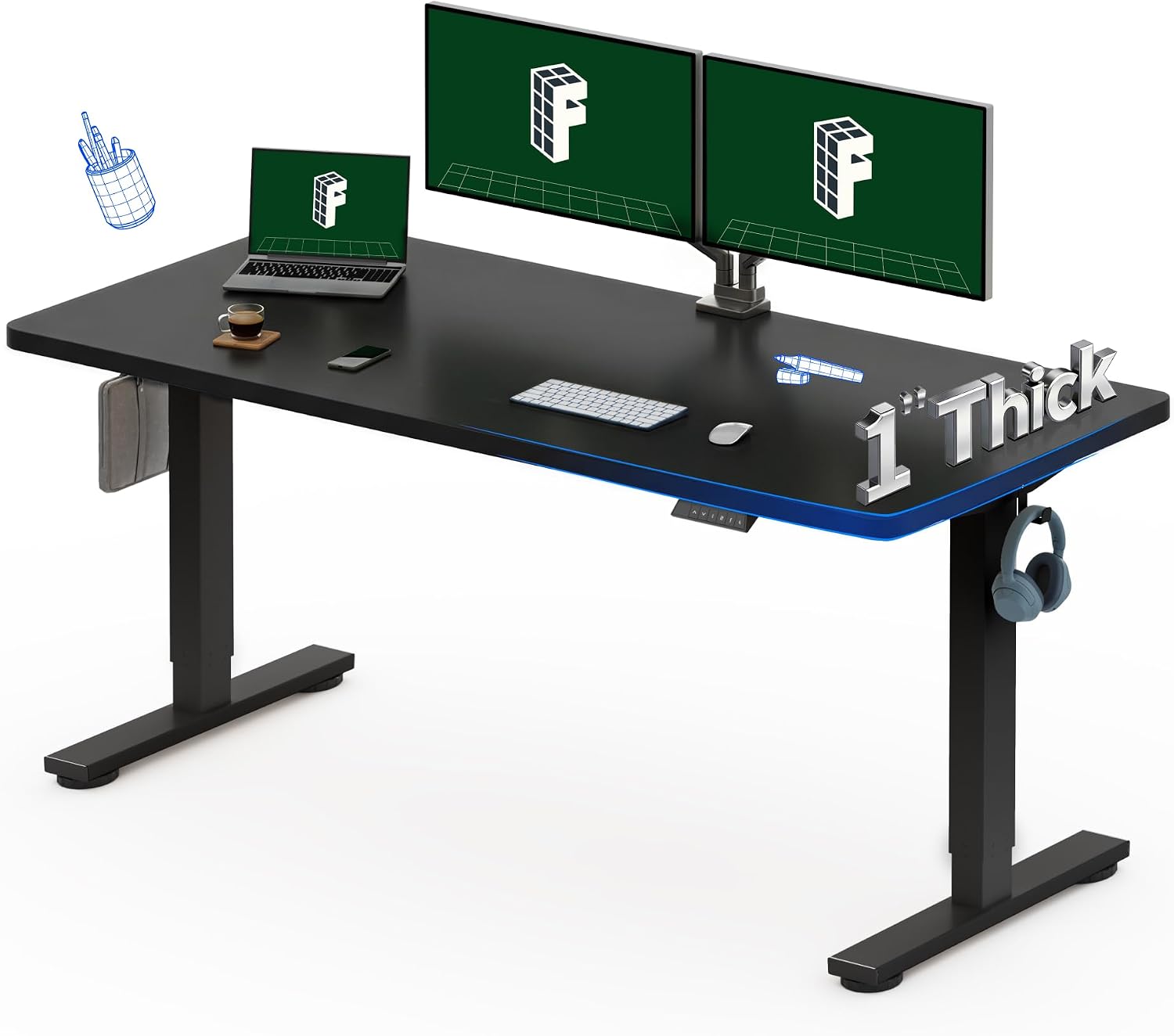 Desk Setup One Monitor - Электрический регулируемый по высоте стол FLEXISPOT